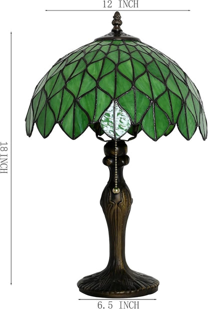 Tiffany Lamp Stained Glass Table Lamp 12 x 19” Green Maple Leaf Style Decorative Lamp Bedside Reading Light for Desk Living Room Bedroom Office Study Light Home Decor Gift