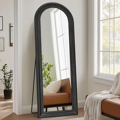 Solid Wood Full Length Mirror - 65"x22" Arched Floor Mirror, Free Standing & Wall Mounted - Elegant Design for Bedroom, Dressing Room, Hallway, Black