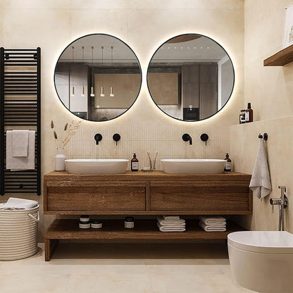 Niccy 40" LED Backlit Round Mirror for Bathroom, Black Framed Vanity Light Wall Mirror, LED Smart Circle Mirrors with 3 Lighting Colors, Round Lighted Mirror with Anti-Fog, IP65 Waterproof