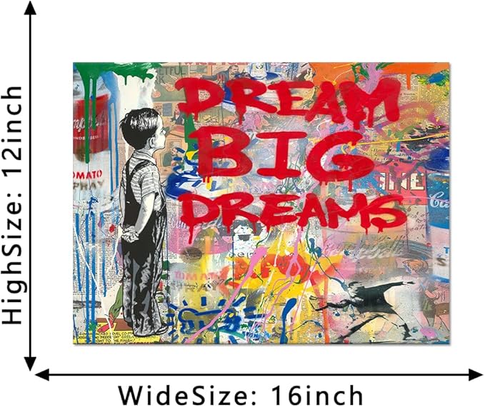 Yatsen Bridge Dream Big Dreams Graffiti Wall Art Canvas Colorful Banksy Art Inspirational Street Art Decor for Living Room, Bedroom, Office Ready to Hang 16x12 inch