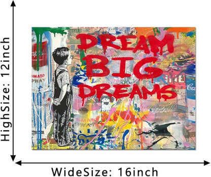 Yatsen Bridge Dream Big Dreams Graffiti Wall Art Canvas Colorful Banksy Art Inspirational Street Art Decor for Living Room, Bedroom, Office Ready to Hang 16x12 inch