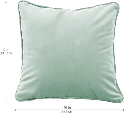 FDP 15" x 15" Velvet Square Pillow Set with Piping; Decorative Throw Pillow for Home Décor in Living Room, Bedroom or Lounge (2-Pack) - Aloe, 15157-347
