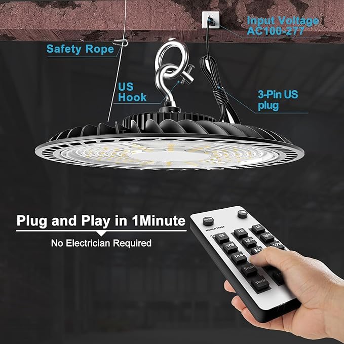 Lightdot Smart 200W LED High Bay Light with Control (Supports Normal Mode & Motion Mode) 30000lm UFO High Bay Shop Light, AC100-277V 5000K Daylight with Plug-4Pack