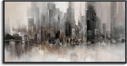 Cityscape Wall Art New York City Skyline Buildings Picture Modern Abstract Grey NYC Skyline Birds Painting Framed Artwork for Bedroom Living Room Bathroom Home Office Decor 20×40IN