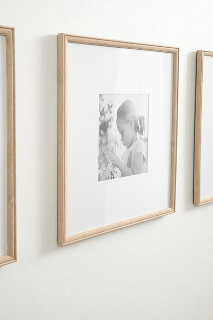 Kate and Laurel Adlynn Rectangle Picture Frame Set of 3; 16 x 20 matted to 8 x 10; Natural; Transitional Three-Piece Frame Set for Gallery Wall Frame Set in Living Room Wall Decor