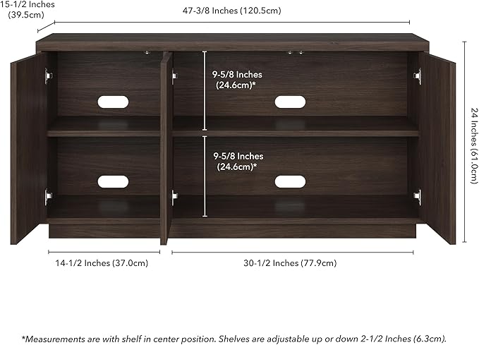 Henn&Hart Fluted TV Stand for TVs up to 55" with 3 Swing Out Ribbed Doors and Adjustable Shelves for Living Room, Family Room, or Office, Rich Brown