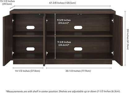 Henn&Hart Fluted TV Stand for TVs up to 55" with 3 Swing Out Ribbed Doors and Adjustable Shelves for Living Room, Family Room, or Office, Rich Brown