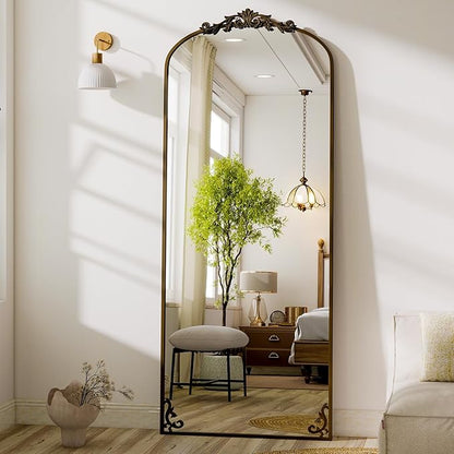 GLSLAND 56"x21" Vintage Full Length Mirror - Carved Arched Floor Mirror Baroque Full Body Mirrors for Bedroom Living Room Entryway,BRE