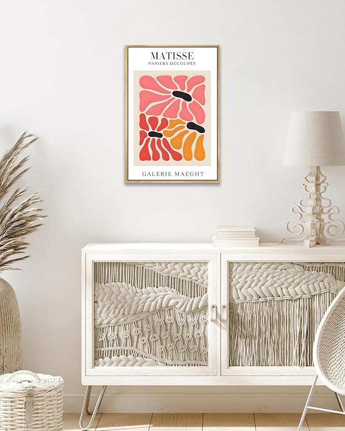 Zzuyi Matisse Framed Pink Wall Art Decor,Abstract Colorful Canvas Artwork for Walls,Minimalist Pink Line Prints for Bathroom, Living Room, Dining Room 16x24in