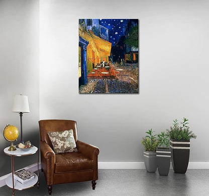Cafe Terrace At Night by Vincent Van Gogh Canvas Wall Art, Classic Artwork Poster Print for Bedroom Bathroom Decor - 12"x15"