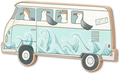 Open Road Brands Seagulls On A Bus Retro Wood Wall Decor - Beachy Wall Art for Bathroom, Living Room, or Sunroom