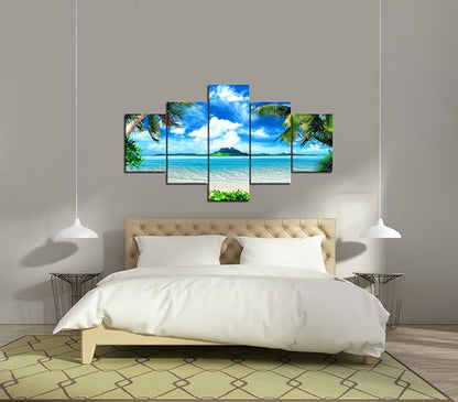 Extra Large Modern Landscape Seascape Pictures Painting on Canvas 5 Panels Combination Set for Living Room Home Decor Wall Art Framed Stretched (60''W x 40''H)