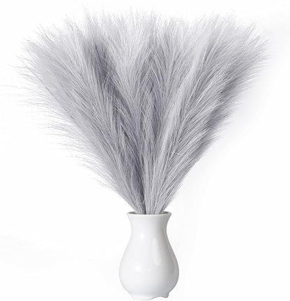 Faux Pampas Grass, 18"/45cm Artificial Pampas Grass Fluffy 6 Stem pompous Grass Flower Arrangement for Boho Home Wedding Decoration(Grey)