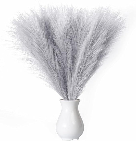Faux Pampas Grass, 18"/45cm Artificial Pampas Grass Fluffy 6 Stem pompous Grass Flower Arrangement for Boho Home Wedding Decoration(Grey)