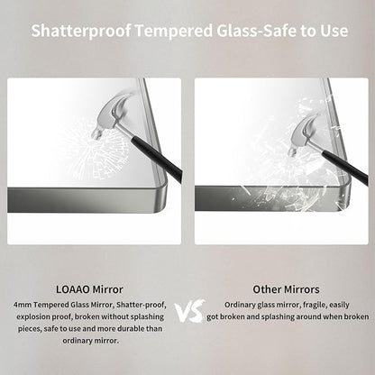 LOAAO 38X38 Inch Brushed Nickel Bathroom Mirror, Rounded Rectangle Silver Metal Frame Mirror, Brushed Nickel, Anti-Rust, Shatter Proof, Hangs Horizontally or Vertically