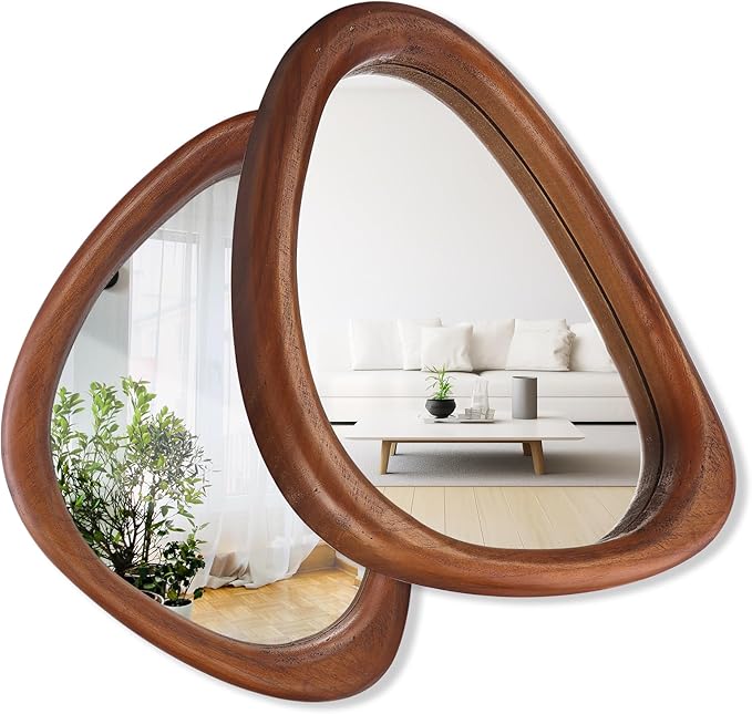 MAGFLERUM Asymmetrical Mirror Set of 2, 15 * 10 inch Irregular Wall Mirror, Small Wood Mirror, Hanging Vertically and Horizontally. Mirrors for Wall Decor (Black Walnut)