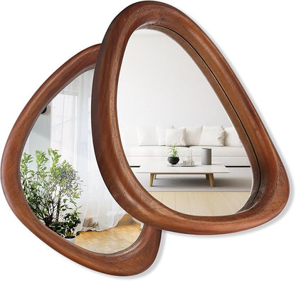 MAGFLERUM Asymmetrical Mirror Set of 2, 15 * 10 inch Irregular Wall Mirror, Small Wood Mirror, Hanging Vertically and Horizontally. Mirrors for Wall Decor (Black Walnut)