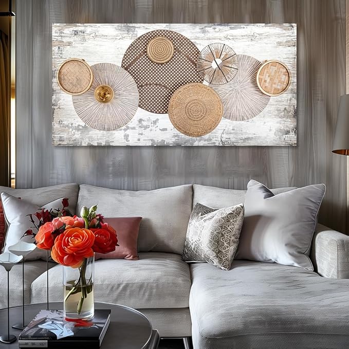 Wall Art Floral Rustic Wall Decor Yellow and White Canvas Painting Abstract Wall Art for Bedroom Living Room Dining Room Home Office Decor 71"x36" with Framed