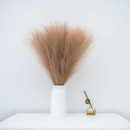 Faux Pampas Grass, 18"/45cm Artificial Pampas Grass Fluffy 6 Stem pompous Grass Flower Arrangement for Boho Home Wedding Decoration (Taupe)