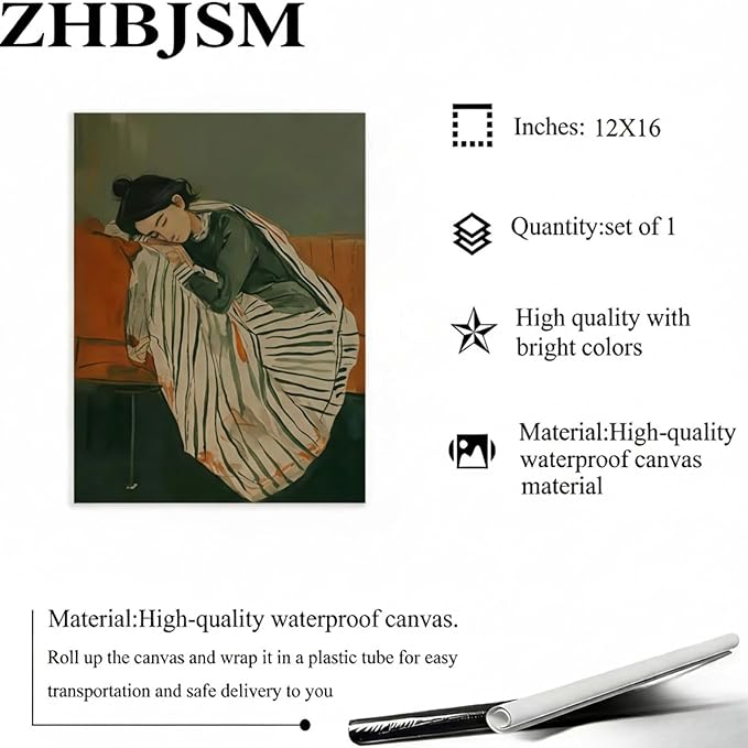 ZHBJSM Cozy Daily Life Wall Art Set of 3 Warm Muted Green Watercolor Boho Chic Modern Casual Sleeping Orange Cat Resting Woman Coffee Book Decor For Bedroom Living Room 12x16 Inch Unframed