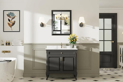 Briivue 24x30 Inch Black Bathroom Mirror for Wall, Thick Metal Framed Rectangle Mirrors for Over Sink, Bedroom, Living Room, Entryway, Anti-Rust, HD Tempered Glass
