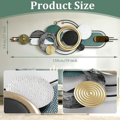 Lucky Monet Wall Art Decor Large Metal Wall Art Modern Geometric Circular Decor 59"x21" Wall Sculptures Wall Hanging Decoration for Living Room Dinning Room Bedroom Entryway Kitchen (Style 7)