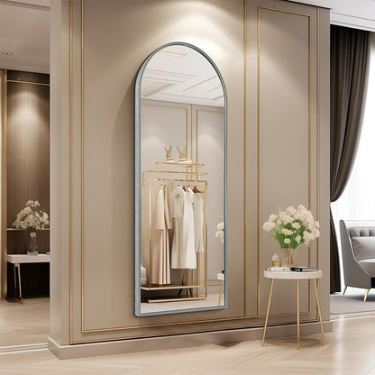 Arch Full Length Wall Mirror, 48"x16" Arched Wall Mounted Mirror, Metal Aluminum Frame Modern Simple Home Decor, Leaning Against Wall Mirror for Bedroom Living Room Cloakroom Gray