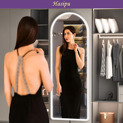 Hasipu 65" x 22" Led Mirror Full Length, Full Length Mirrors with Lights Arch Design, Full Body Mirror with Lights, Wall Mounted Mirror Dimming & 3 Color Modes