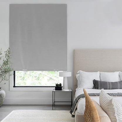 LazBlinds 100% Blackout Roller Shades, No Tools No Drill Cordless Blinds for Windows, Thermal Insulated UV Protection Privacy Window Shades for Bedroom (36''W x 72''H, Grey)