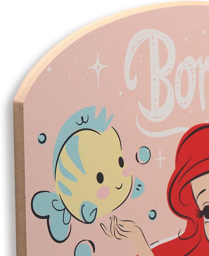 Open Road Brands Disney The Little Mermaid Born to Dream Wood Wall Decor- Beautiful Ariel Wall Art for Kids' Bedroom or Nursery