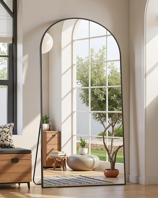 Suidia Full Length Mirror, 81"x41" Floor Standing Mirror Freestanding, Full Body Mirrors with Stand for Bedroom, Hanging Mounted for Living Room Cloakroom, Black, Arched Style