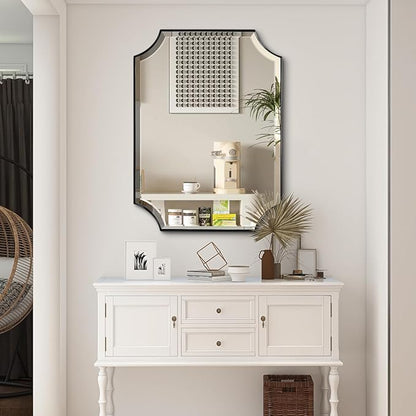 POZINO Rectangle Beveled Mirror, 22"x30" Bathroom Vanity Mirror with Stainless Steel Frame, Modern Aesthetic Scalloped Edge Wall Mirrors for Bedroom Hallway Entryway, Horizontal or Vertical Hanging