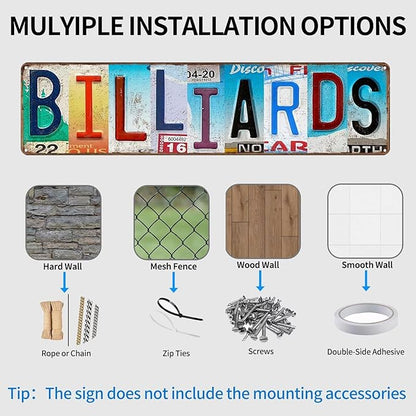 Billiard Room Sign Billiard Rules Wall Art Pool Table Decor Metal Sign Wall Decor License Plate Design Game Room Sign for Pub Bar Billiard Room 16" X 4"