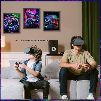 BGFCE Game Room Decor Posters Set of 3 - Neon Gaming Accessories Theme Canvas Wall Art, Gamer Console Paintings Picture Wall Decor for Children Youth Boys Bedroom 12x16 inch Unframed