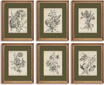Vintage Floral Wall Art Sketch Flower Prints Antique Botanical Canvas Wall Art Decor Vintage Etchings Floral Poster Green Botanical Painting Sage Green Artwork for Bedroom 8x10x6 Inch Unframed