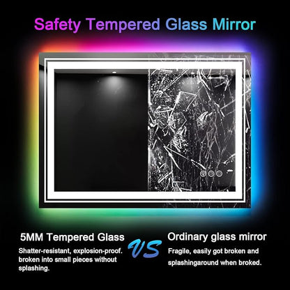 Snowdool LED Mirror for Bathroom, 60"X28" with 8 RGB Backlit +3 Front Lit (Adjustable Individually), Anti-Fog, Large Lighted Bathroom Vanity Mirror for Wall,Shatterproof,Memory Function,Tempered Glass