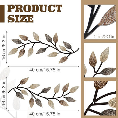 Zhengmy 2 Pieces Metal Tree Leaf Wall Decor Vine Olive Branch Leaf Wall Art Living Room, Hallway Wall Decor Outdoor Decoration(Vintage Brown)