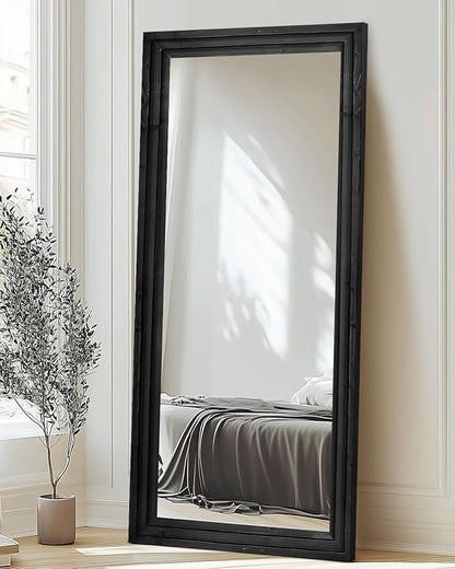 Full Length Mirror 71"x30" Solid Wood Frame Floor Large Mirror for Living Room, Bedroom Hanging or Leaning Wall-Mounted, Black