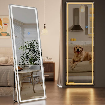 Koonmi Full Length Mirror with LED Lights, 68"x26" Lighted Mirror with Dimming & 3 Color Lighting, Big Mirror for Bedroom, Dressing Room, Rectangle,White