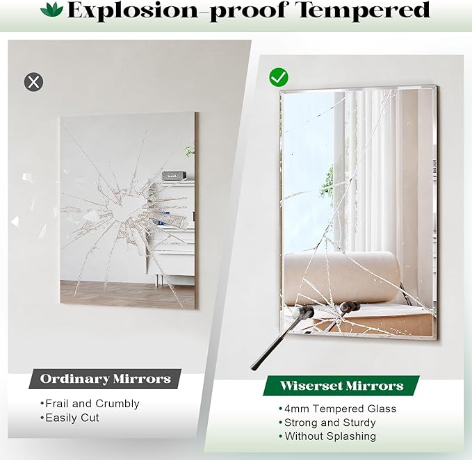 48"x32" Frameless Beveled Bathroom Wall Mirror, Frameless Bathroom Wall Mirror Over Sink, Large Vanity Mirrors for Entryway, Bedroom, Living Room, Hangs Horizontally or Vertically