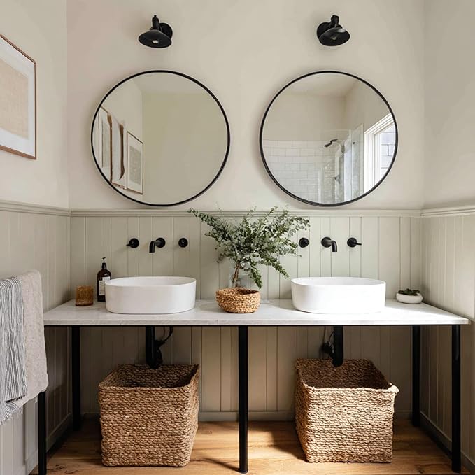 Sunniry Black Round Mirror 24 inch, 2 Pack Black Circle Mirror, Round Bathroom Mirrors Metal Frame for Bathroom, Bedroom, Living Room, Hallway.