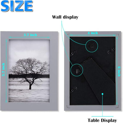 Egofine 4x6 Picture Frames Set of 4, Made of Solid Wood Covered by Plexiglass 3x4.5 and 3.5x5 with Mat or 4x6 without Mat, for Table Top Display and Wall Mounting Photo Frame, Light Grey