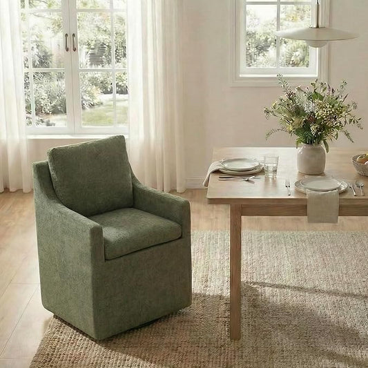 KISLOT Upholstered Dining Chairs Set of 1, Modern Dining Room Chairs with Casters & Washable Cover, Rolling Accent Chair with Hidden Storage for Kitchen, Farmhouse, Living Room, Green, 1 Box
