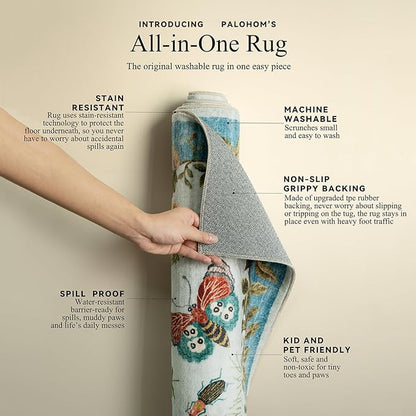 Machine Washable Rug for Living Room: 5x7 Area Rugs Vintage Rug Stain Resistant Non Slip Low Pile Soft Lightweight Carpets Rugs for Bedroom Kitchen Dining Room Nursery Kids Room Farmhouse Indoor