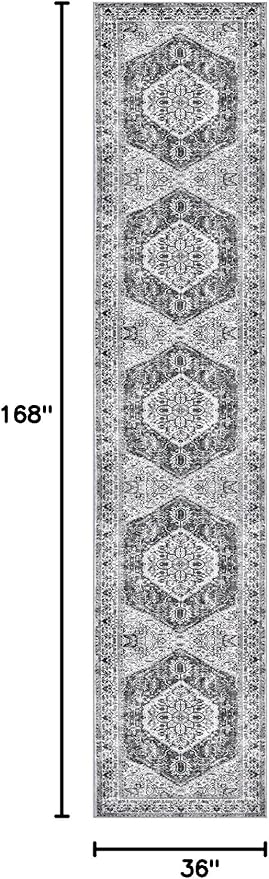 KOZYFLY Runners for Hallways 3x14 Ft Extra Long Washable Kitchen Thin Runner Rug Boho Runner Rug for Entryway Indoor Printed Faux Wool Stair Floor Carpet for Stair Kitchen Hall, Grey