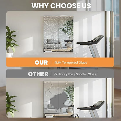 pertetey Home Gym Mirror, 48X24 Inch(Each)-2Pack Large Frameless Tempered Glass Full Body Wall Mounted for Yoga, Exercise, Dance Studio