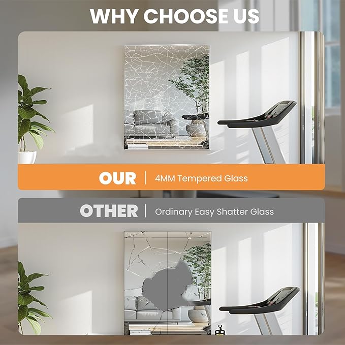 pertetey Home Gym Mirror, 63X28 Inch(1Pack) Large Frameless Tempered Glass Full Body Wall Mounted Mirror for Gym, Yoga, Exercise, Dance Studio