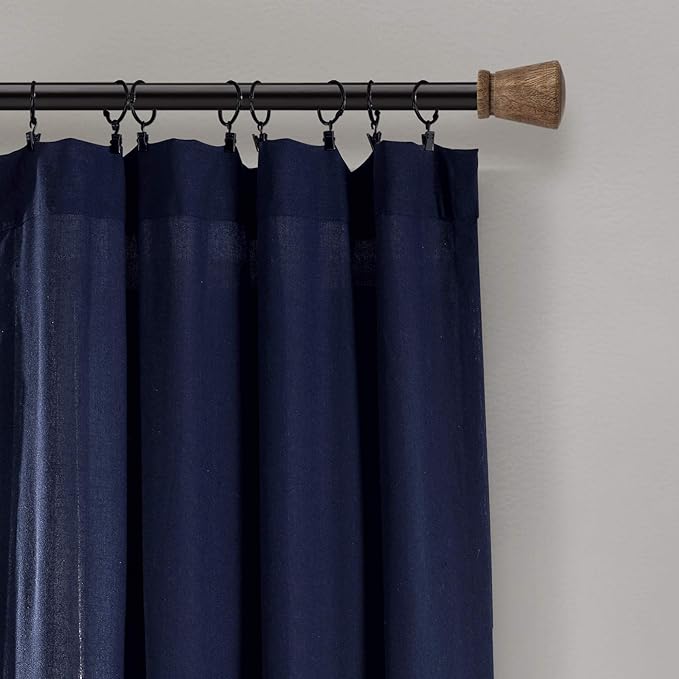 Lush Decor Linen Button Window Curtain Panel, Single, 40" W x 108" L, Navy & White - Country Curtains - Rustic Decor - Color Block - Modern Farmhouse Curtains