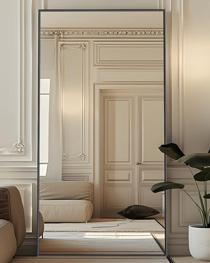 Antok Full Length Mirror, 78"x38" Oversized Floor Mirror Freestanding, Full Body Floor Standing Mirror with Stand, Hanging Mounted for Living Room Cloakroom,Black,Rect Style