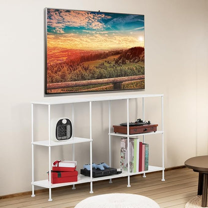 TV Stand for 50 Inch TV, White TV Stands for Living Room, 3 Tier Tall Entertainment Center with Storage Shelves, Narrow Console Table for Bedroom, Wood Media Stand TV Cabinet for Small Spaces, White